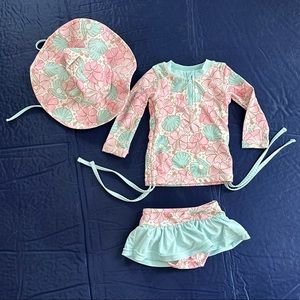 Caden Lane Swimsuit 3-6mo Ocean Pearl - Long sleeve rash guard w/ ruffle skirt